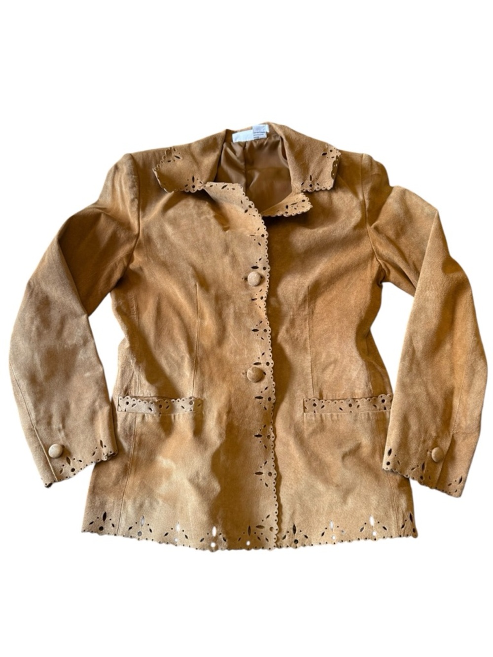 Styleworks Suede Leather Jacket Womens Size 8 Beige Tan Button Up Western Boho‎